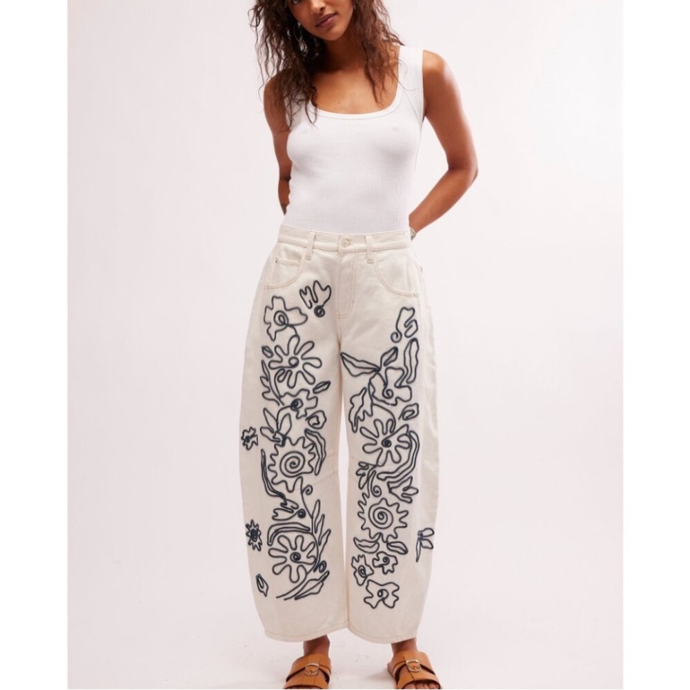 Free People We The Free Soutache Good Luck Barrel Jeans